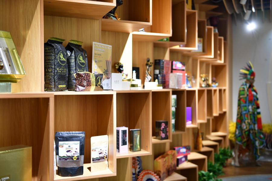 Commodities from Africa are displayed at the China-Africa Economic and Trade Headquarters Building in Changsha, central China's Hunan Province, July 22, 2024. (Xinhua/Chen Zhenhai)