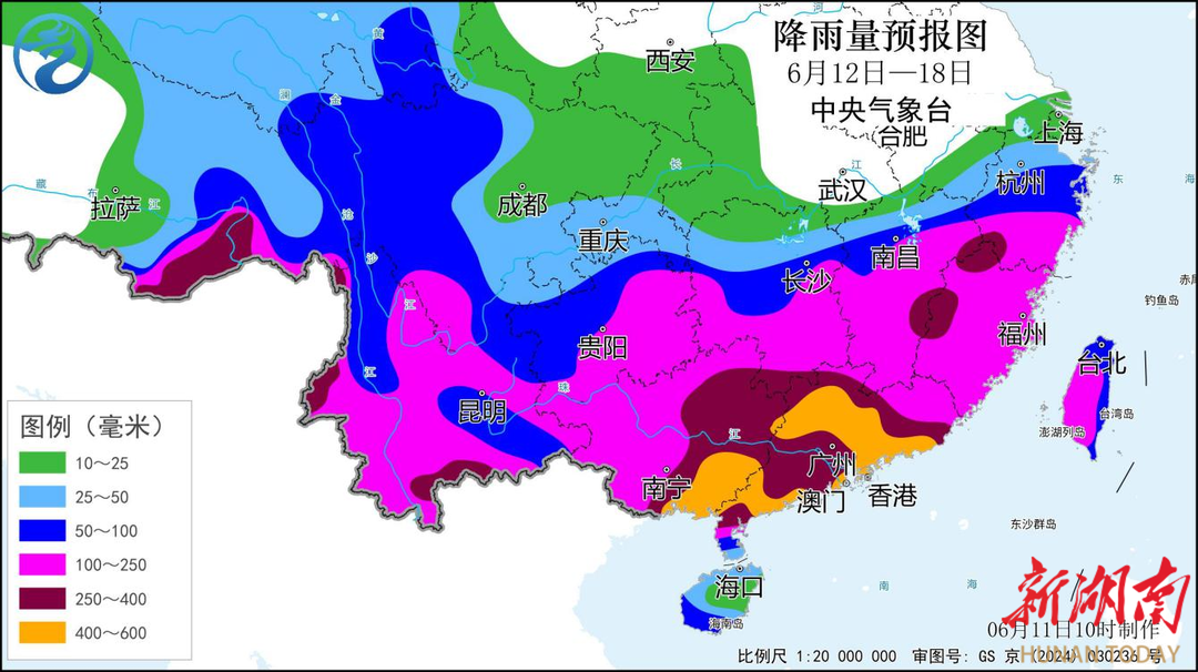降雨量预报图（6月12日—18日）